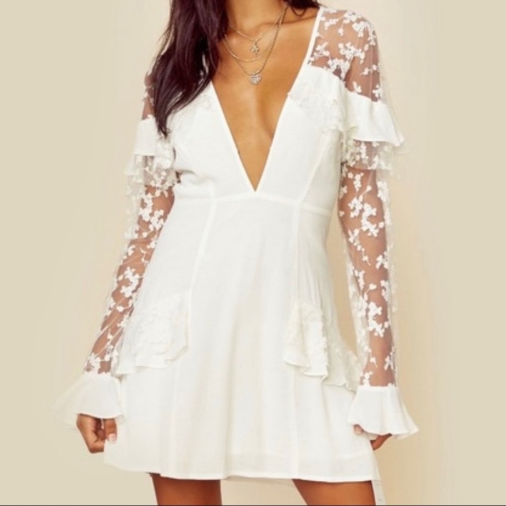 For Love and Lemons Rosebud White Mini Dress in size Large.
